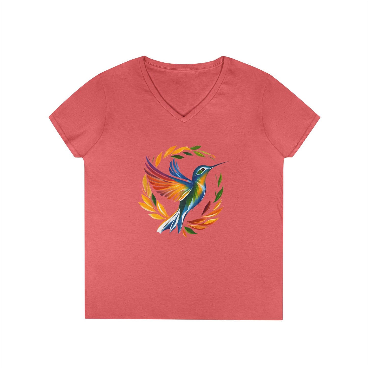 Rainbow Hummingbird Ladies' V-Neck T-Shirt