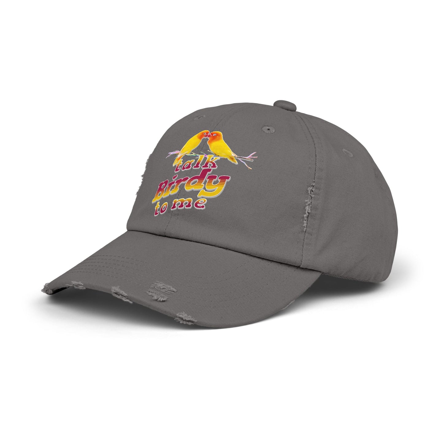 Talk Birdy To Me Distressed Cap, Casual Hat for Bird Lovers, Unique Gift for Nature Enthusiasts, Trendy Apparel for Outdoor Adventures