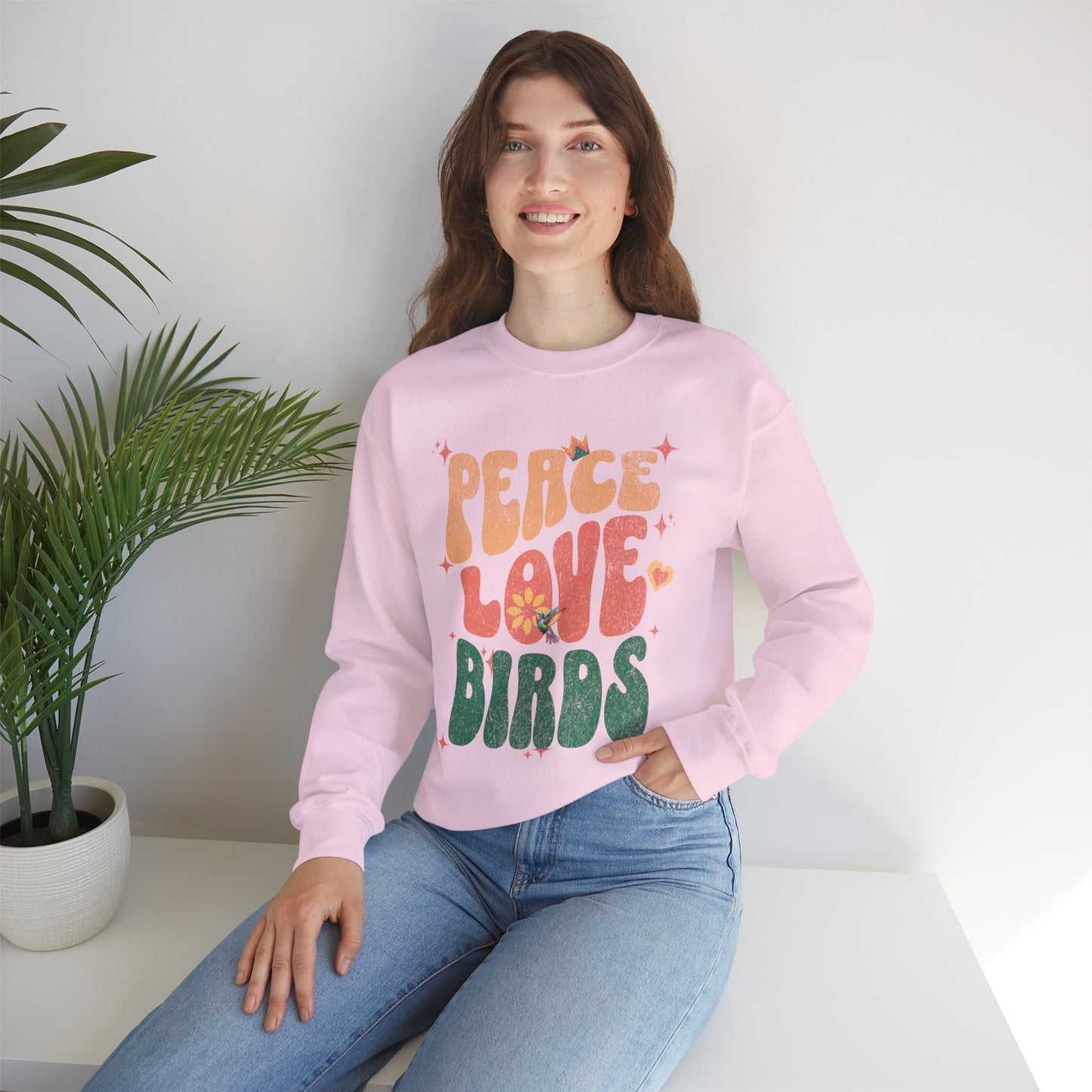 Peace Love Birds Crewneck Sweatshirt - Unisex Cozy Fashion for Nature Lovers