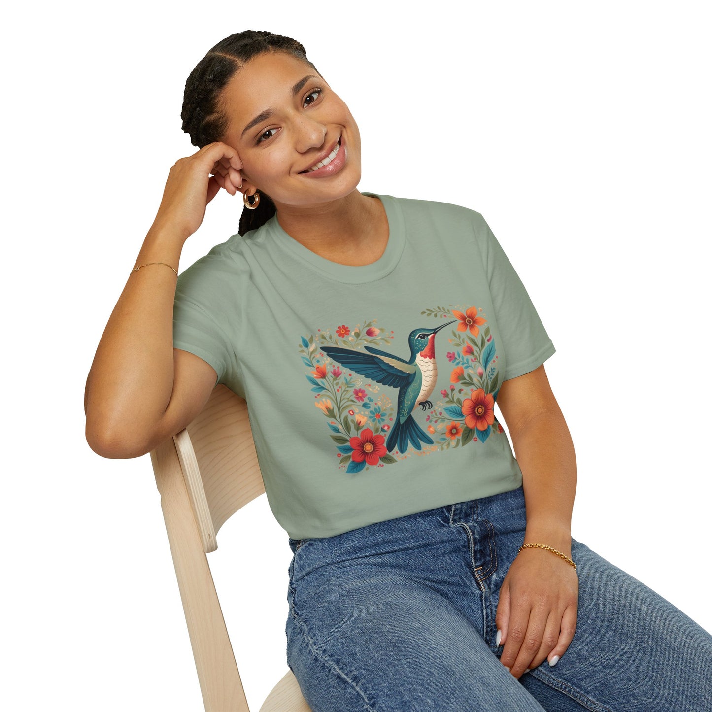 Hummingbird in Bloom Unisex Softstyle T-Shirt