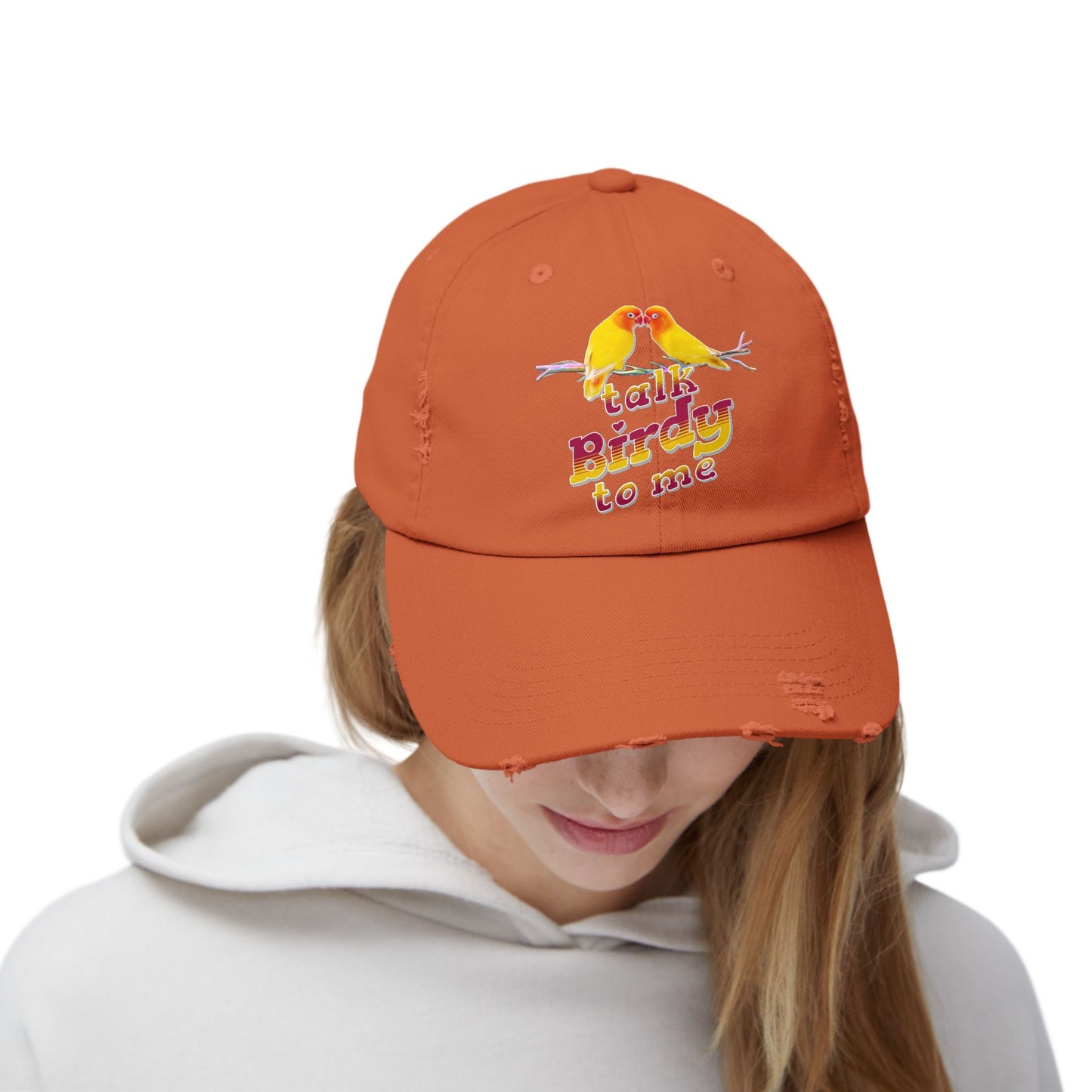 Talk Birdy To Me Distressed Cap, Casual Hat for Bird Lovers, Unique Gift for Nature Enthusiasts, Trendy Apparel for Outdoor Adventures