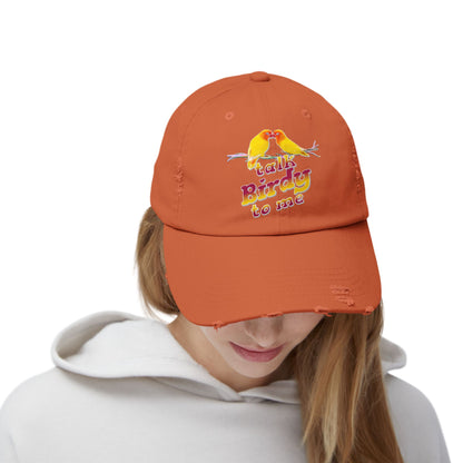 Talk Birdy To Me Distressed Cap, Casual Hat for Bird Lovers, Unique Gift for Nature Enthusiasts, Trendy Apparel for Outdoor Adventures