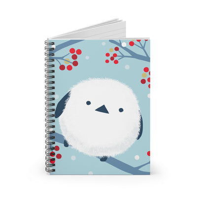 Winter Snow Bird & Cherry Blossom Accent Themed Spiral Notebook - Adorable Owl Design