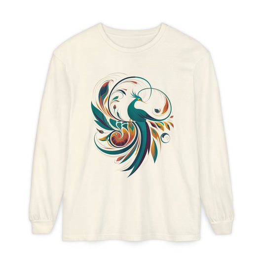 Bohemian Peacock Long Sleeve T-Shirt for Creative Souls