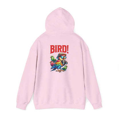 The Nerdy Birder - "Bird!" Back Design Unisex Hoodie - Cozy Sweatshirt for Nature Lovers
