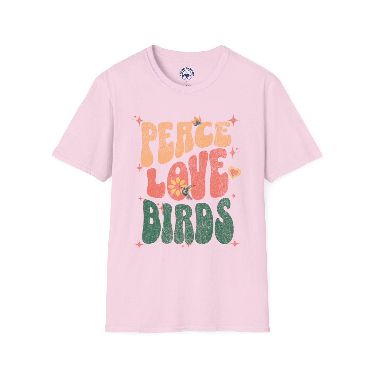 Peace Love Birds Unisex Softstyle T-Shirt - Retro Vibe Tee for Casual Wear