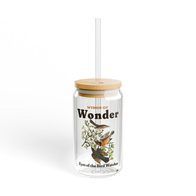 The Nerdy Birder Wings of Wonder 16oz Sipper Glass With Bamboo Lid