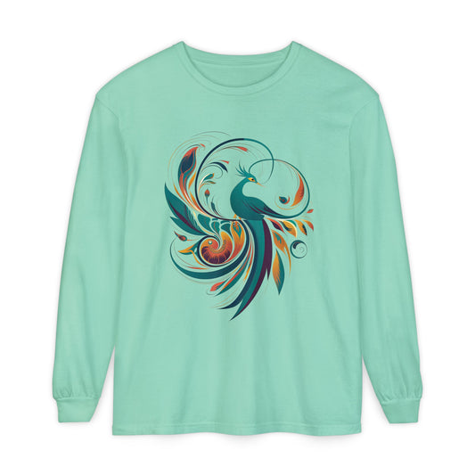 Bohemian Peacock Long Sleeve T-Shirt for Creative Souls