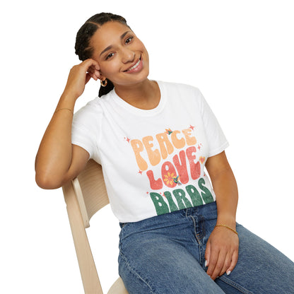 Peace Love Birds Unisex Softstyle T-Shirt - Retro Vibe Tee for Casual Wear