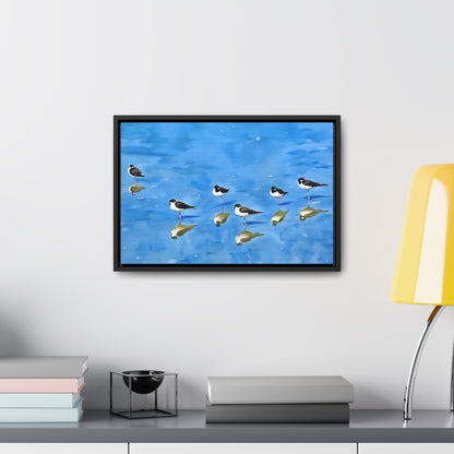 Serene Bird Reflection Canvas Wrap - Horizontal Wall Art for Nature Lovers
