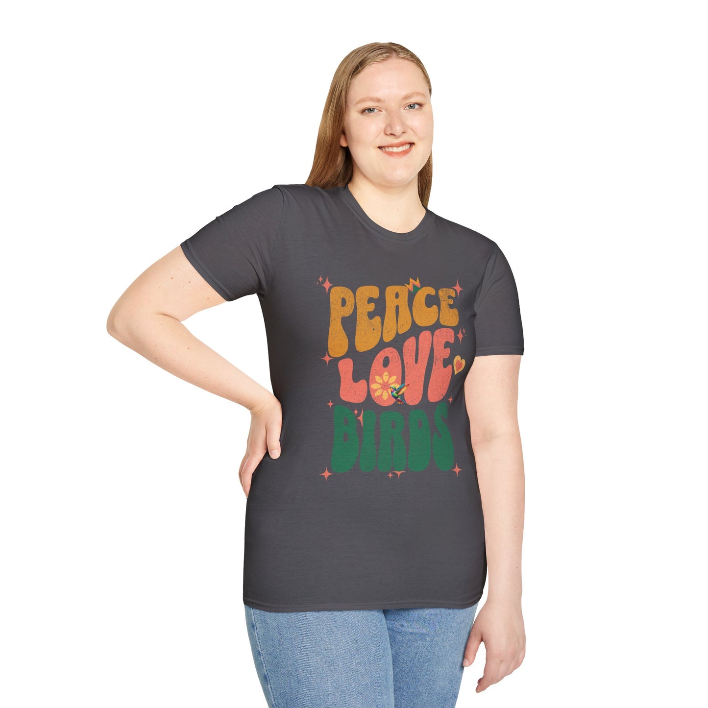 Peace Love Birds Unisex Softstyle T-Shirt - Retro Vibe Tee for Casual Wear