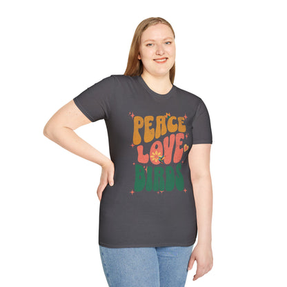 Peace Love Birds Unisex Softstyle T-Shirt - Retro Vibe Tee for Casual Wear