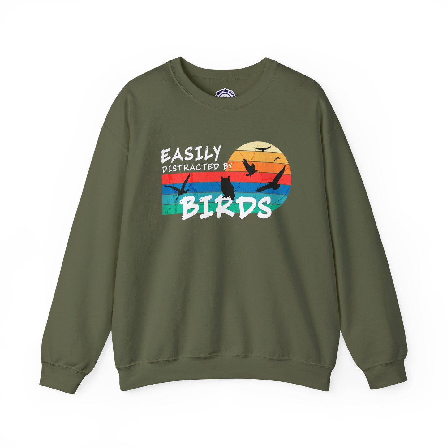 Easily Distracted by Birds Retro Sunset Crewneck Sweatshirt