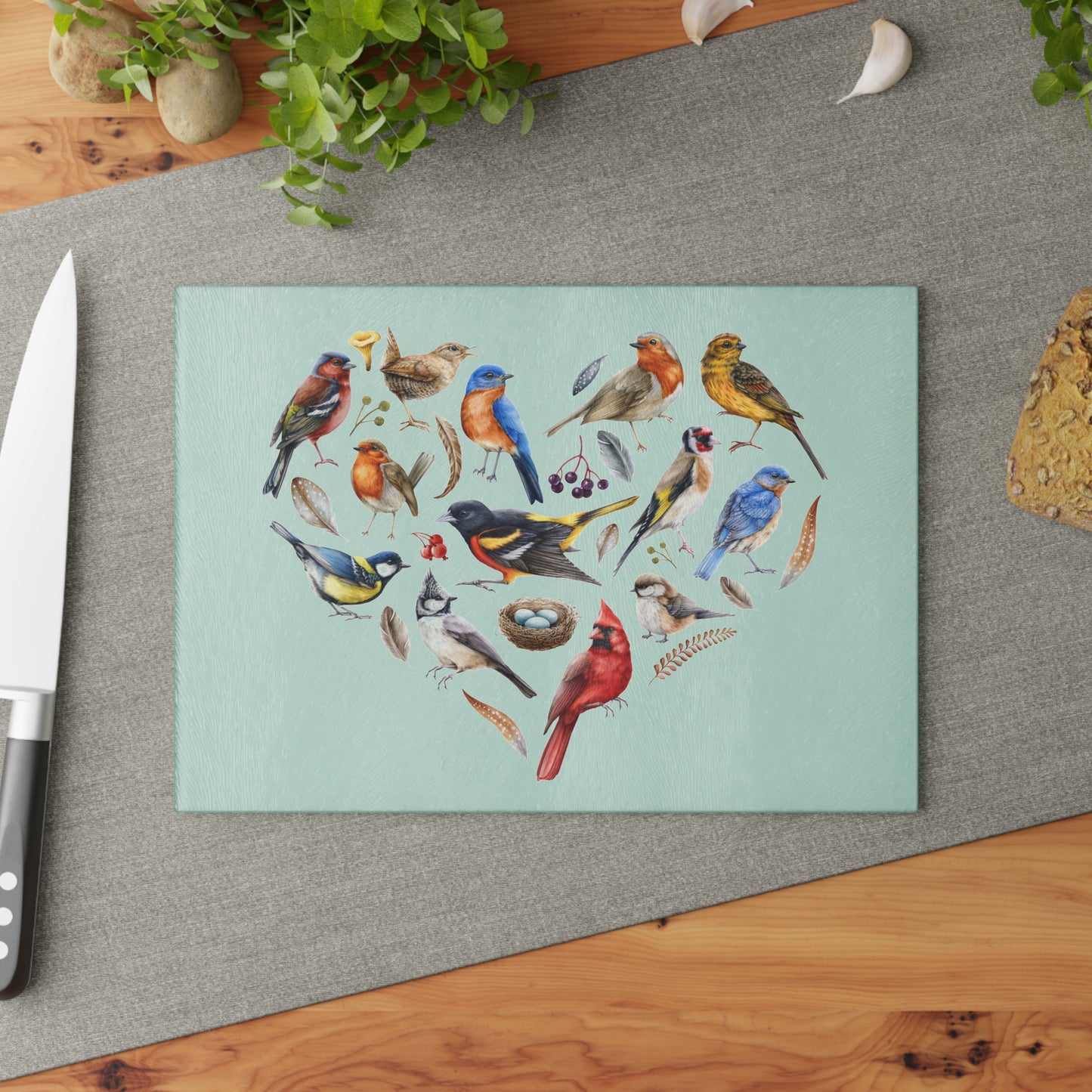 Bird Heart Glass Cutting Board
