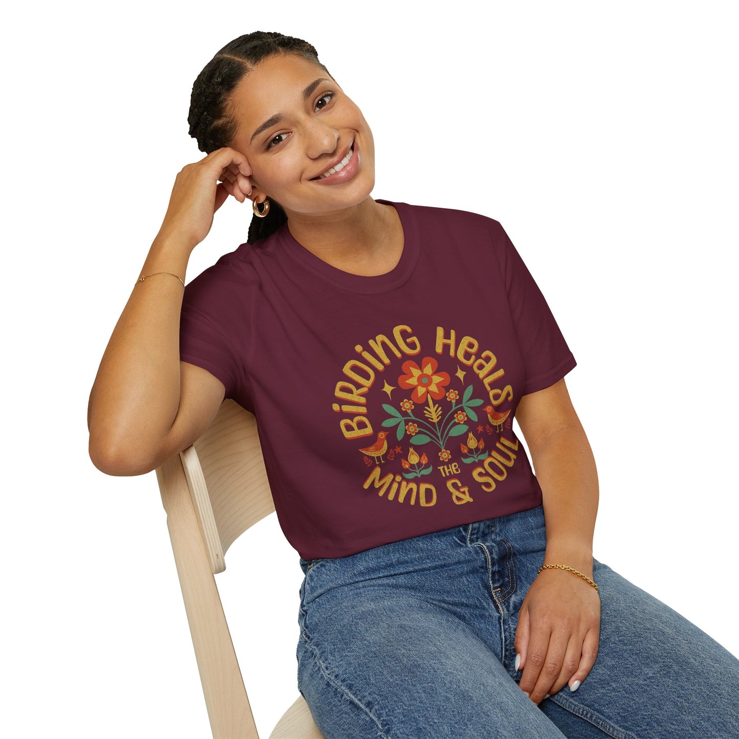 Birding Heals the Mind & Soul – Bird Lover Folk Art T-Shirt