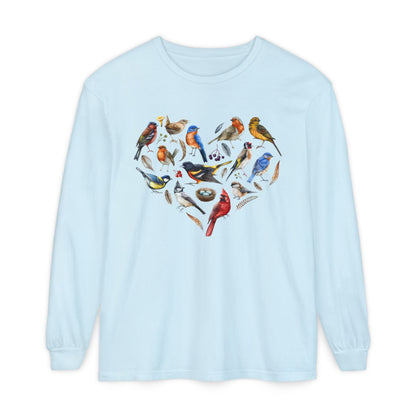 The Nerdy Birder Bird Heart Unisex Garment-dyed Long Sleeve T-Shirt