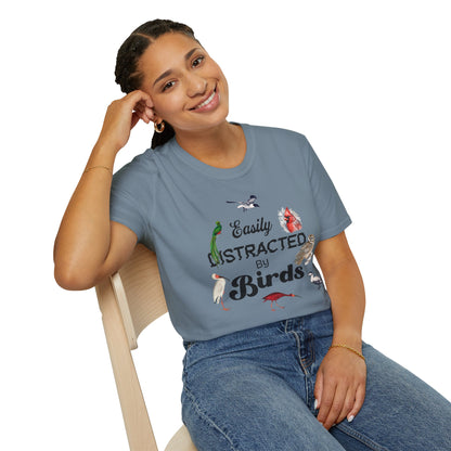 Easily Distracted by Birds T-Shirt - Unisex Softstyle Tee for Bird Lovers