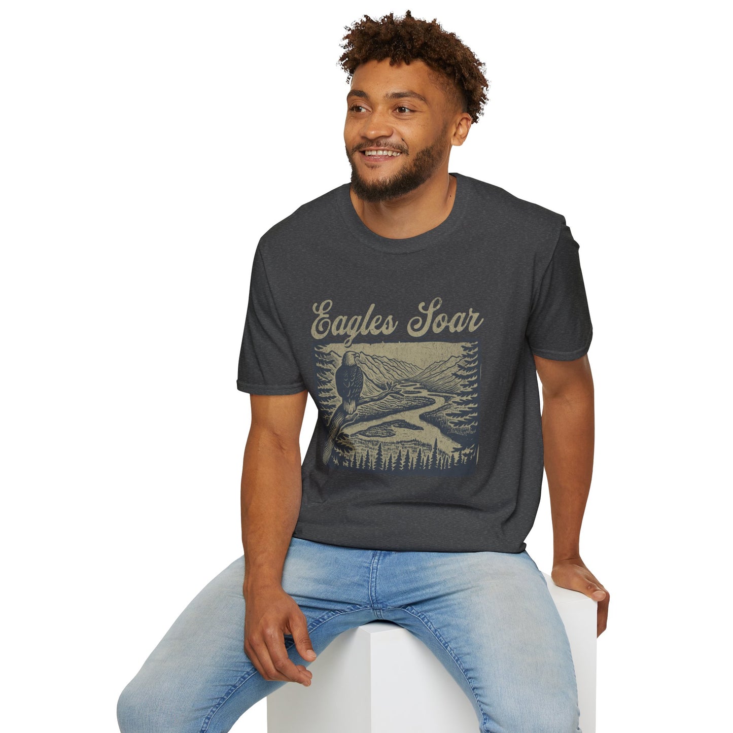 Eagles Soar Unisex Softstyle T-Shirt - Nature Inspired Graphic Tee