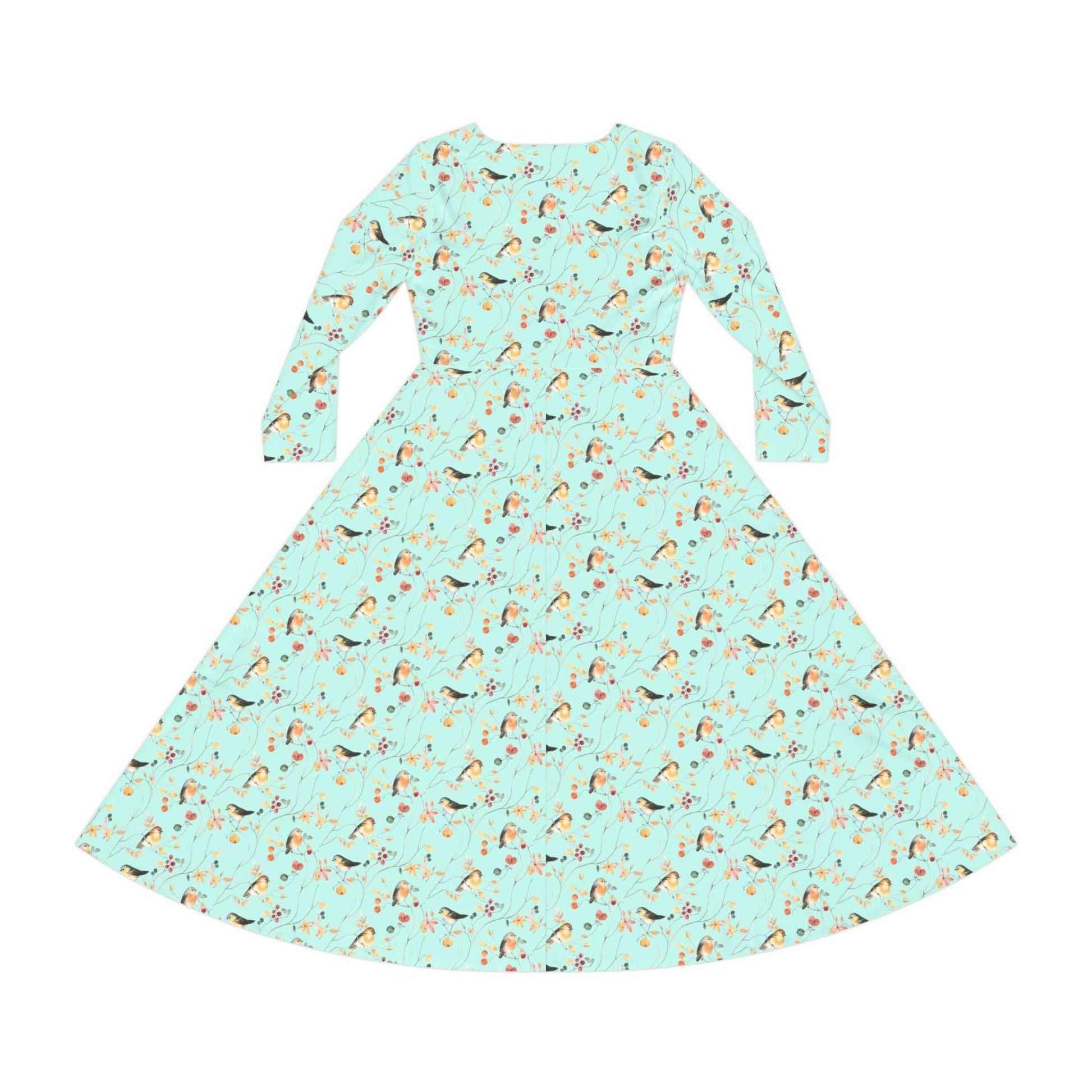 Mint Warbler Long Sleeve Dance Dress, Elegant Birder Dress, Bohemian Style Dress