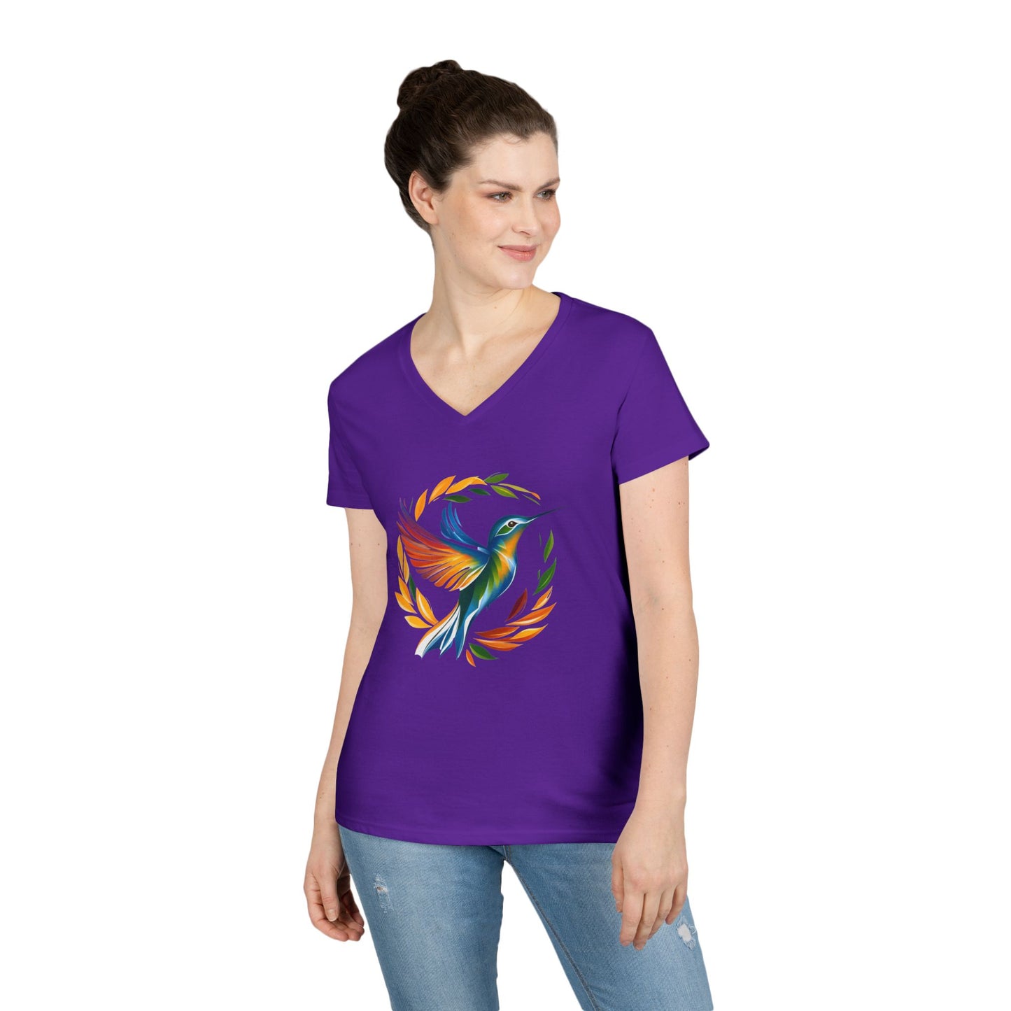 Rainbow Hummingbird Ladies' V-Neck T-Shirt