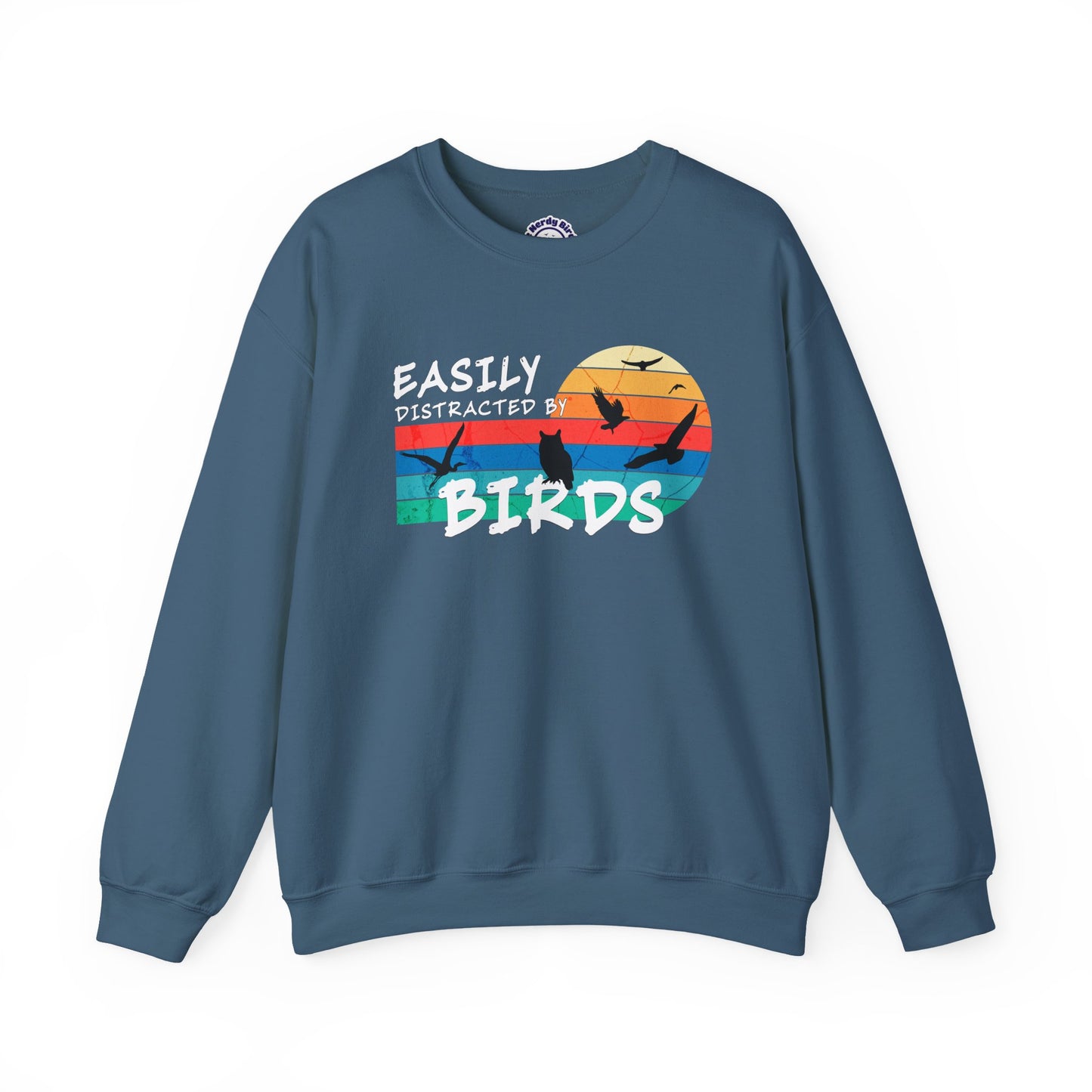 Easily Distracted by Birds Retro Sunset Crewneck Sweatshirt
